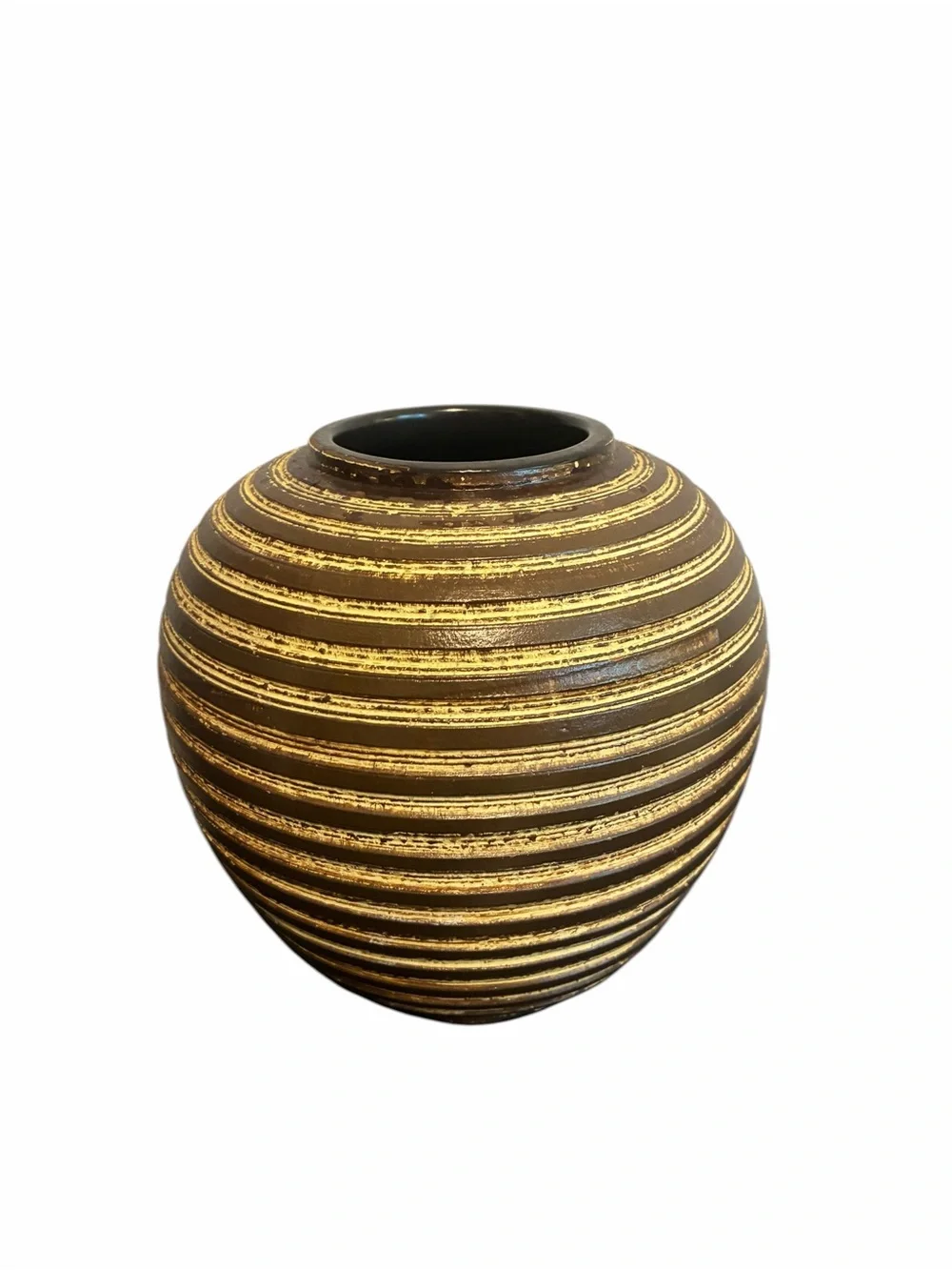 Vintage Dummler & Breiden German Pottery 1088/1 Brown Ribbed Sgraffito Vase MCM